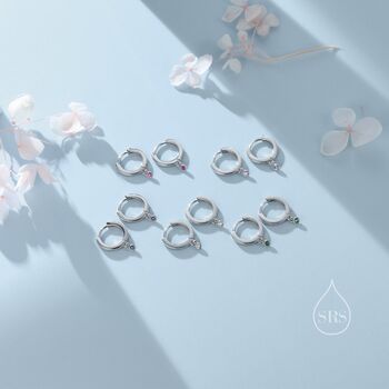 Sterling Silver Extra Tiny Sapphire Blue Huggie Hoop Earrings, 3 of 9