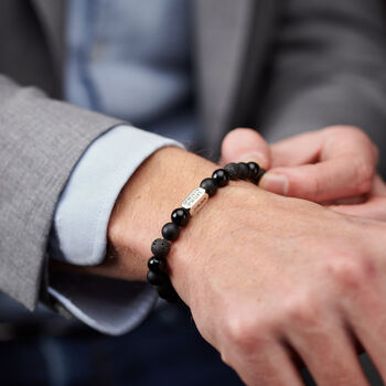 Personalised Men's Sterling Silver And Black Onyx Bead Coordinates Bracelet, 2 of 4