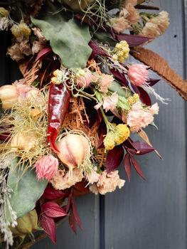 Dried Autumn Wreath With Chillies 'Hansel', 9 of 11