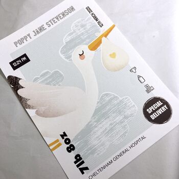 Personalised New Baby Stork Print, 2 of 4