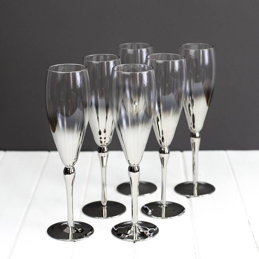 Silver Plated Champagne Flutes - Set Of Six, 1 of 2