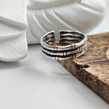 925 Adjustable Thick Multilayer Bamboo Dainty Ring, 4 of 5
