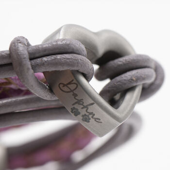 Woman's Personalised Purple Leather Remembrance Urn Bracelet For Ashes, 8 of 11