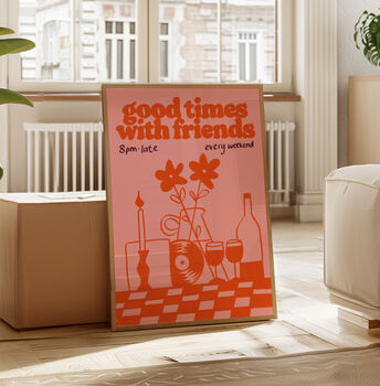 Music Print | Good Times With Friends | Wall Art | Wine And Vinyl Poster, 4 of 8