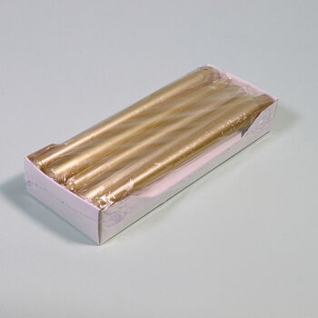 G Decor Pack Of 10 Or 20 Brass Gold Dinner Candles, 4 of 4