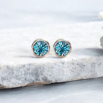 Sterling Silver March Aquamarine Birthstone Stud Earrings, 4 of 9