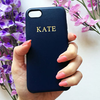 Navy Pu Leather Embossed Phone Case, 6 of 10