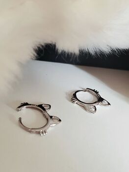 Cat Shaped Hollow Hoop Earrings In Sterling Silver 18k Gol And Rose Gold Cat Hoop Earrings Cute Animal Lover Jewellery Gift, 2 of 7