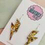 Large Gold And Silver Lightning Bolt Earrings / Mixed Metal Statement / Bold Metallic Dangles / Glam Rock Jewellery, thumbnail 6 of 6