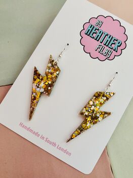 Large Gold And Silver Lightning Bolt Earrings / Mixed Metal Statement / Bold Metallic Dangles / Glam Rock Jewellery, 6 of 6