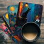 Mystic Felines Set Of Four Pu Leather Coasters, thumbnail 2 of 8