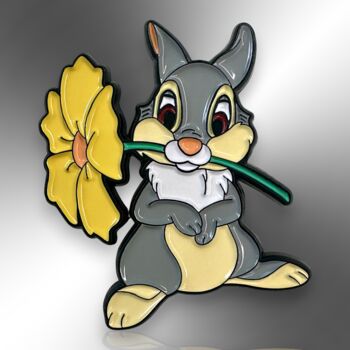 Grey Cartoon Bunny Rabbit Holding A Flower Enamel Pin Badge, Easter Accessory, Animal Gifts For Kids, 3 of 8