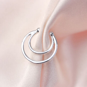 Sterling Silver Fake Septum Double Nose Ring Cuff, 2 of 4