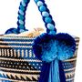 Blue Wave Handwoven Straw Basket Bag, thumbnail 3 of 6