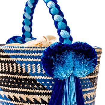 Blue Wave Handwoven Straw Basket Bag, 3 of 6