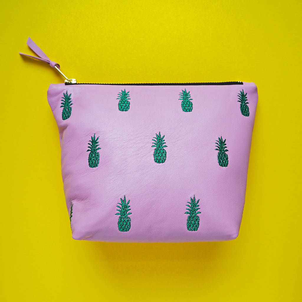 Embroidered Metallic Pineapple Leather Make Up Bag By paperCutts designs