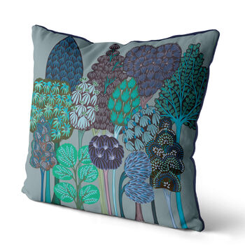 Serene Forest Blues, Mid Century Style Cushion, 3 of 9