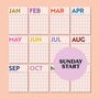 Undated A3 Wall Planner | Sunday Start | Simply Bright, thumbnail 4 of 6