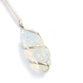 Silver Plated Raw Opalite Pendant Necklace, 2 of 4