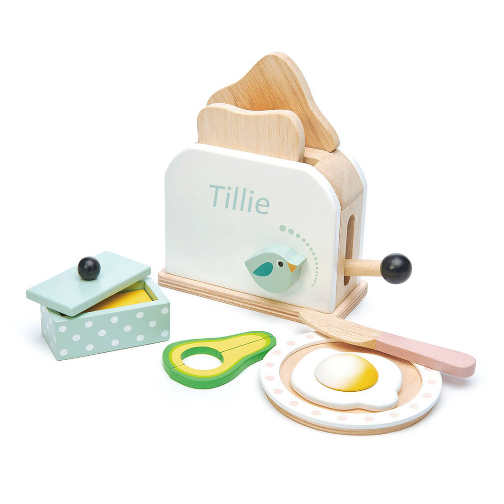 Personalised Tenderleaf Wooden Toy Toaster Set By Lime Tree London