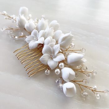 Gold Floral Bridal Hair Comb, 2 of 9