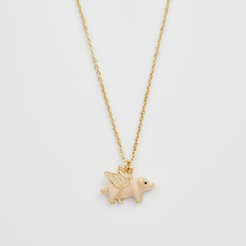 Gold Flying Pig Enamel Necklace, 2 of 8