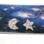 Sterling Silver Small Crescent Moon And Star Earrings, thumbnail 1 of 8