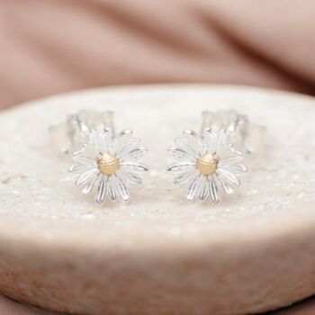 Sterling Silver April Birth Flower Daisy Stud Earrings, 2 of 7