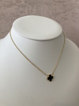 Black Single Clover Gold Plated Charm Necklace, 2 of 6