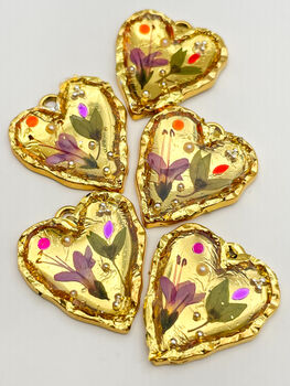 Gold Heart Necklace With Pink Flowers, 2 of 10