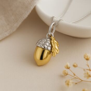 Personalised Sterling Silver And Gold Acorn Pendant Necklace, 4 of 11