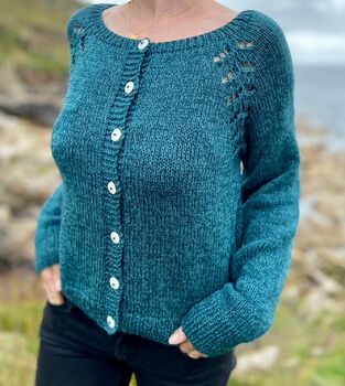 The Hand Knitted Seren Turquoise Cardigan, 3 of 4