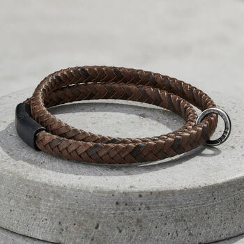 Men's Personalised Black Leather Message Bracelet, 5 of 7