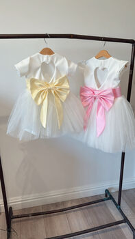 Cap Sleeve Flower Girl Tutu Dress With Heart Back And Large Satin Bow – Wedding And Special Occasion Dress For Girls, 8 of 10