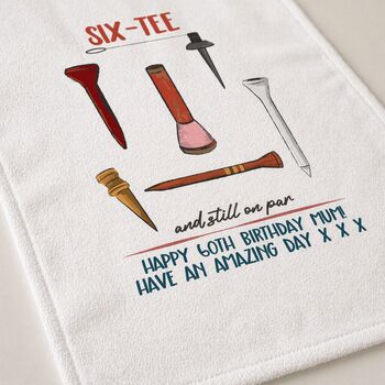 Personalised Six Tee Tea Towel 60th Birthday Gift For Golfers, 4 of 8