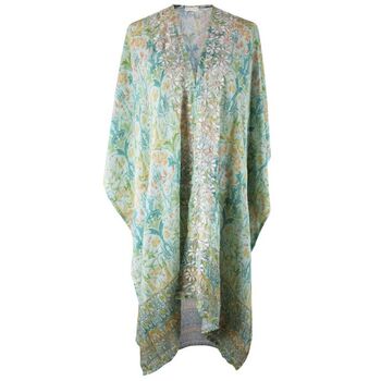 Spring Floral Viscose Kaftan Jacket With Heavy Cream Fishbone Embroidery, 6 of 6