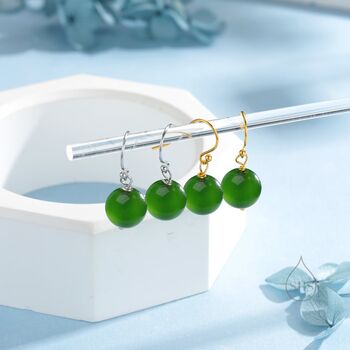 Natural Jasper Jade Hook Earrings In Sterling Silver, 3 of 12