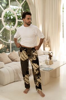 Men's Black Satin Batik Joggers, 8 of 8