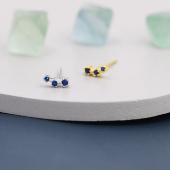 Extra Tiny Sapphire Blue Cz Trio Stud Earrings, 3 of 12