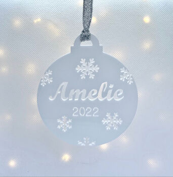 Personalised Christmas Bauble With Snowflakes And Date, 6 of 6