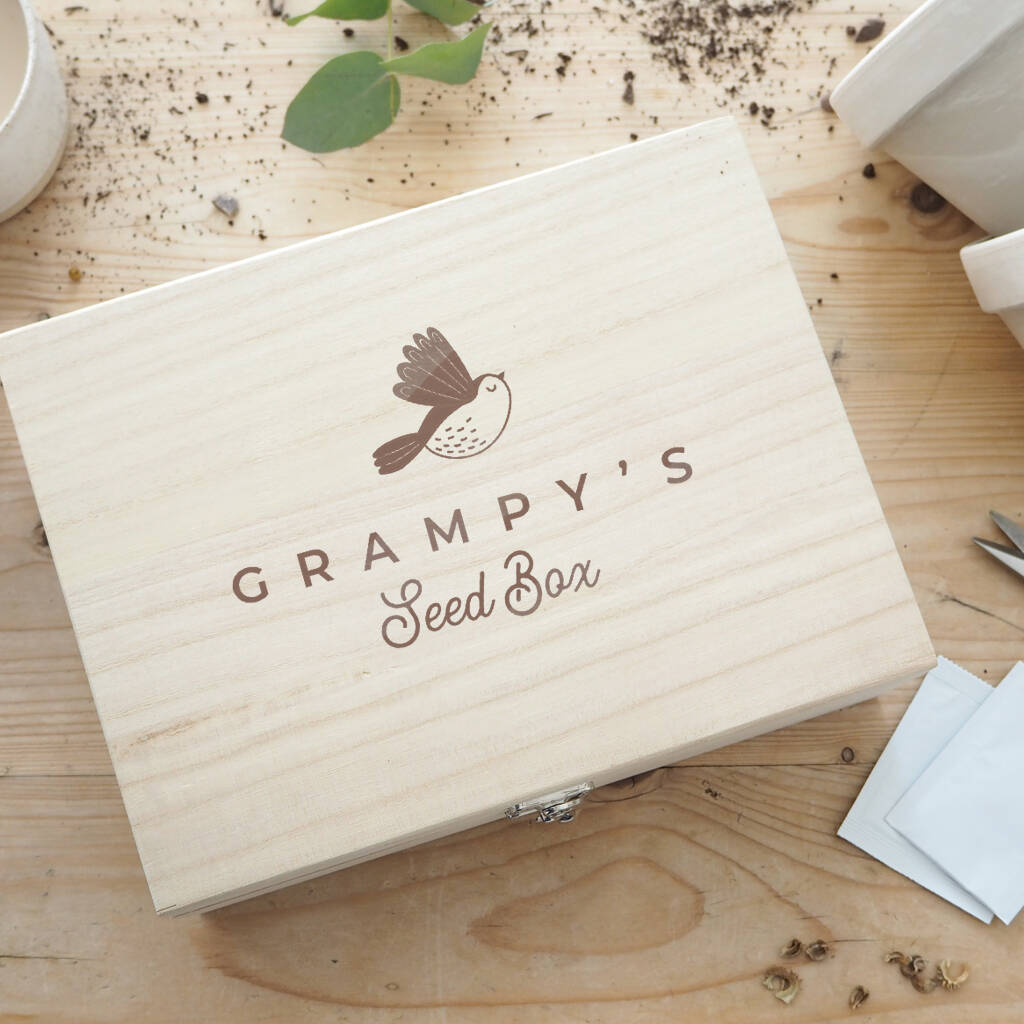Personalised Wooden Seed Storage Box For Grandad, 1 of 4