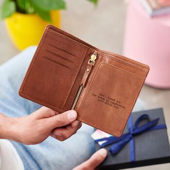 Luxury Leather Passport Holder Travel Wallet With Your Personalised Engraved Message, 2 of 12