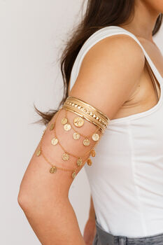 Bohemian Gold Plated Layered Coin Upper Arm Cuff, 2 of 7