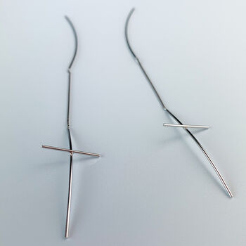 Sterling Silver Cross Threader Earrings, 4 of 6