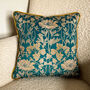 Luxury Velvet Cushion Summer Teal And Gold Optional Piping, thumbnail 4 of 6