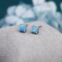 Blue Opal Square Stud Earrings In Sterling Silver, thumbnail 1 of 12