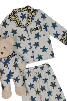 Leonie Girls Star And Leopard Pyjama Set With Teddy, 4 of 5