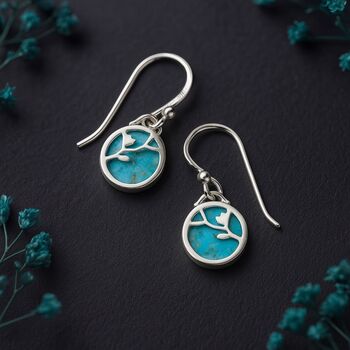 Sterling Silver Turquoise Flower Drop Earrings, 3 of 6