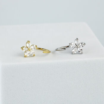 Sterling Silver Crystal Flower Ear Jacket Hoop Earring, 2 of 5