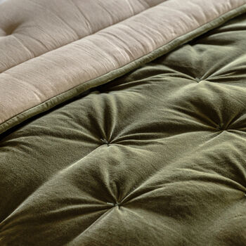 Olive Green Pintucked Velvet Bedspread, 2 of 3